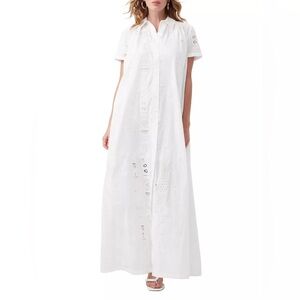 Trina Turk Women’s Kon Tiki White Embroidered Eyelet Maxi Shirt Dress Size Small
